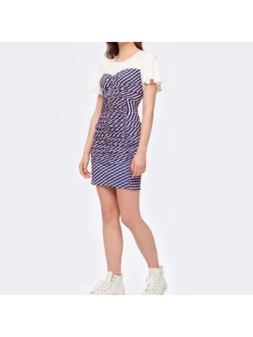 Diane Von Furstenberg Annalise Gingham Ruched Mesh Mini Dress